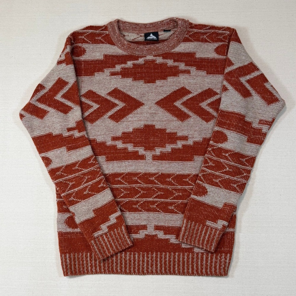 Vanguard Mens Rust Orange Geometric Wool Blend Sweater Medium Made in Australia